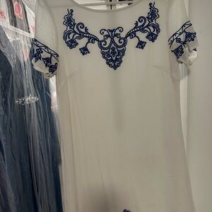 White Dress with Blue Embroidery